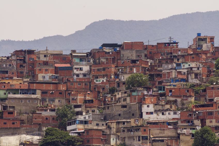 Awesome view of Artigas and Moran Slums in green hills Caracas Venezuela.