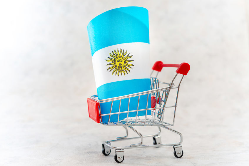 Business concept photo shopping cart with Argentina flag