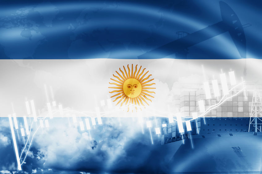 Argentina flag, stock market, exchange economy and Trade, oil pr