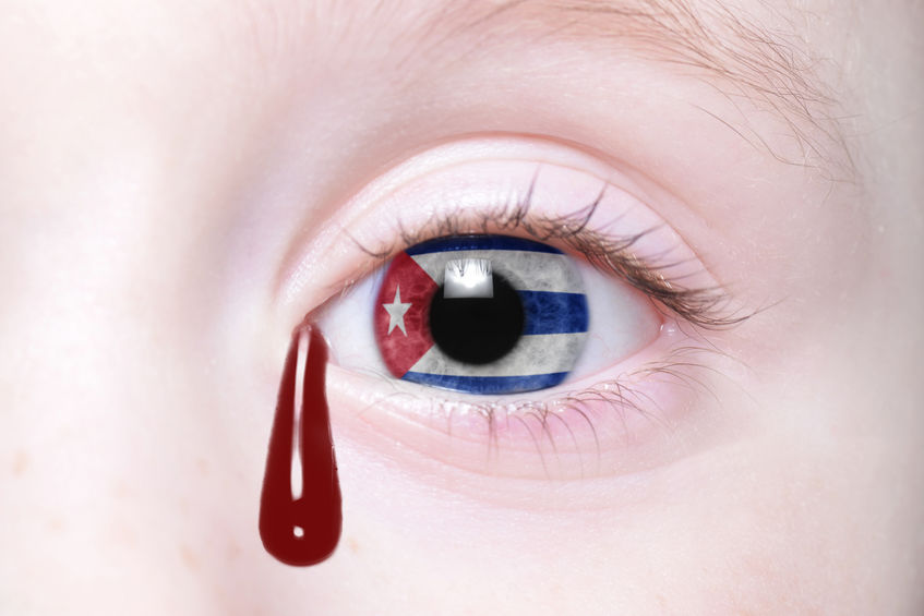 human's eye with national flag of cuba